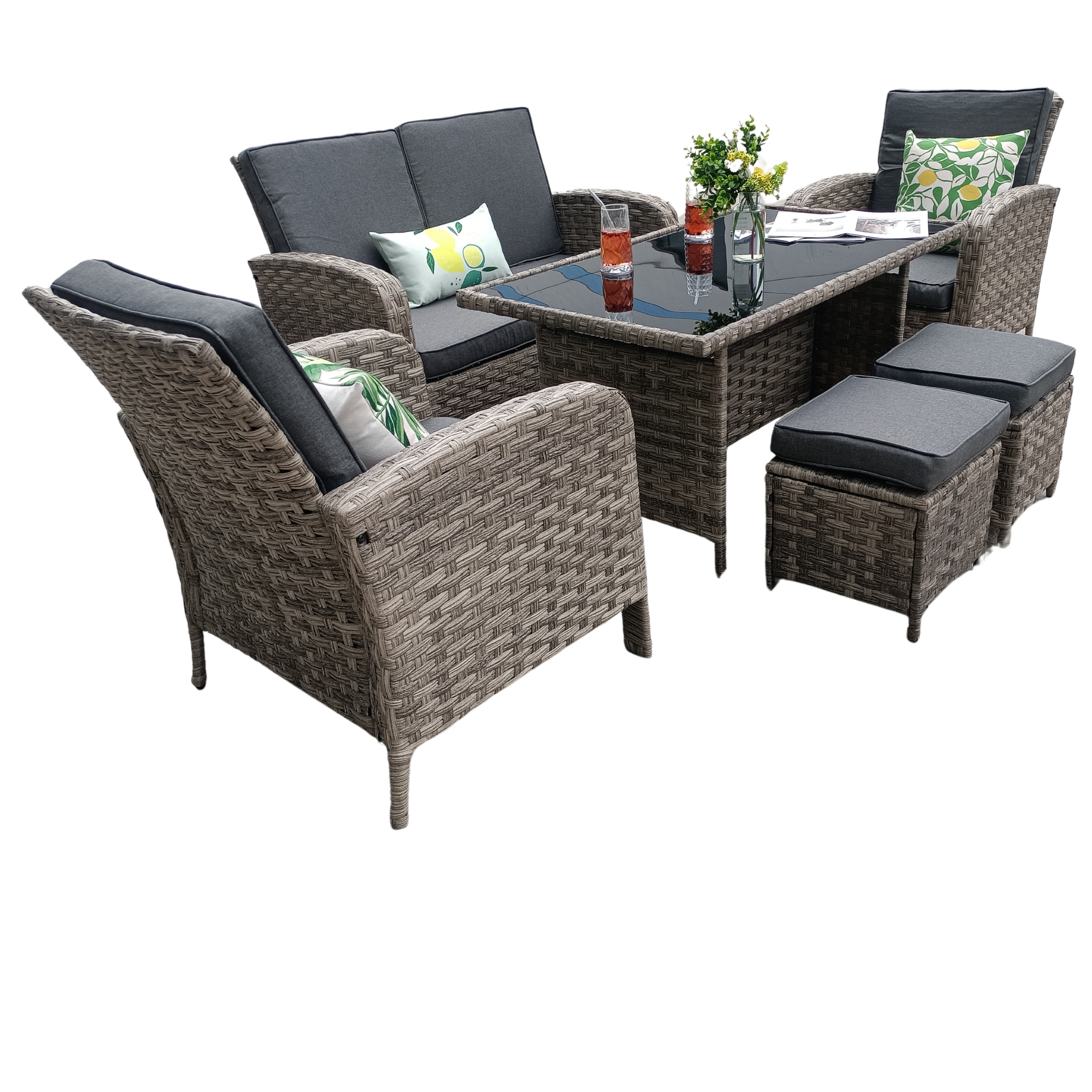 Dorchester 6-Piece Rattan Wicker Relaxed Garden Dining Set - Image 6