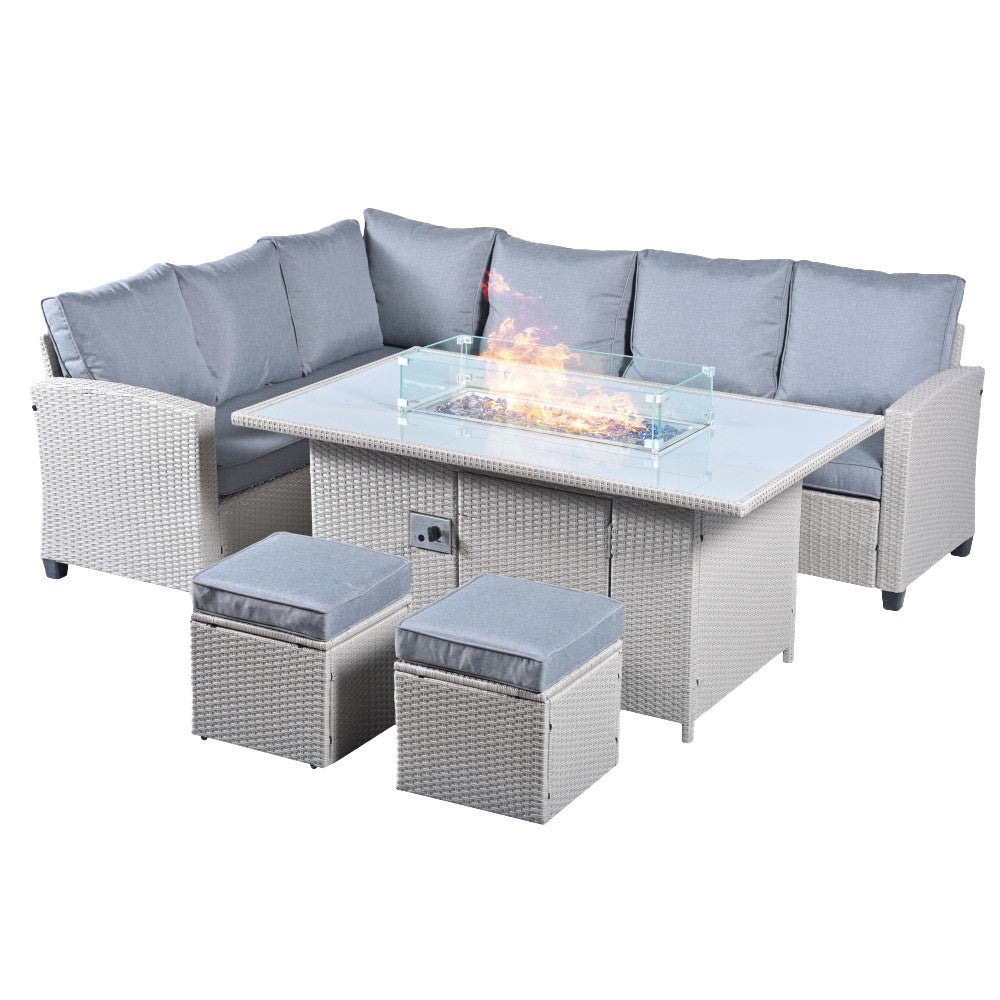The Conwy 8 Seat Corner Gas Firepit Rattan Dining Set - Image 4
