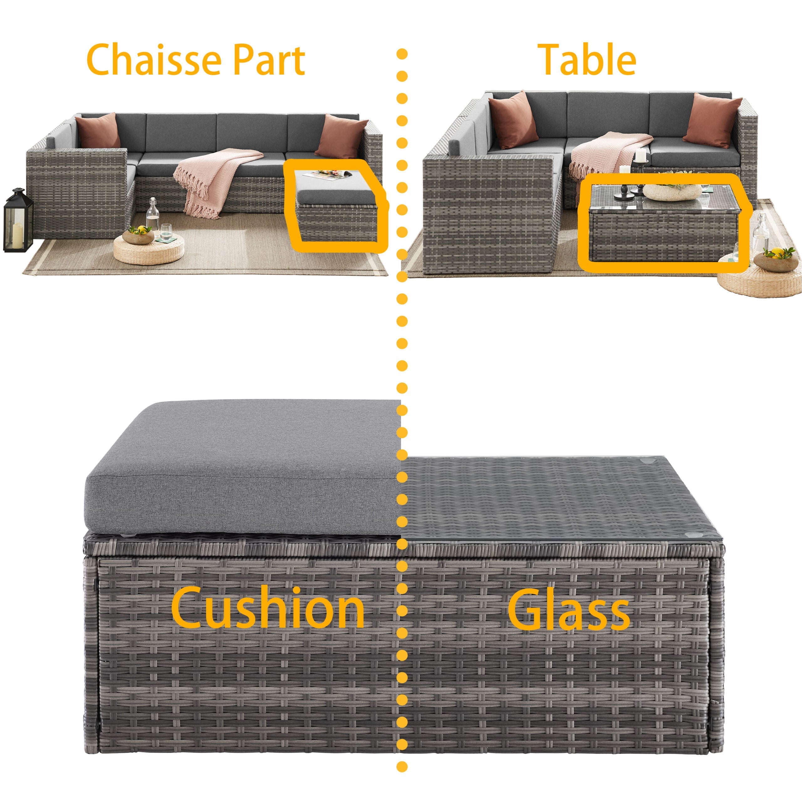 The Tatton Grey Rattan Garden Furniture 6 Seat Corner Sofa and Coffee Table Patio Set - Image 5
