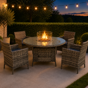 Ennerdale Rattan Fire Pit Dining Set - Round Table with 4 Chairs