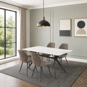 Grasmere Marble Top Dining Table with Kestrel Leather Chairs