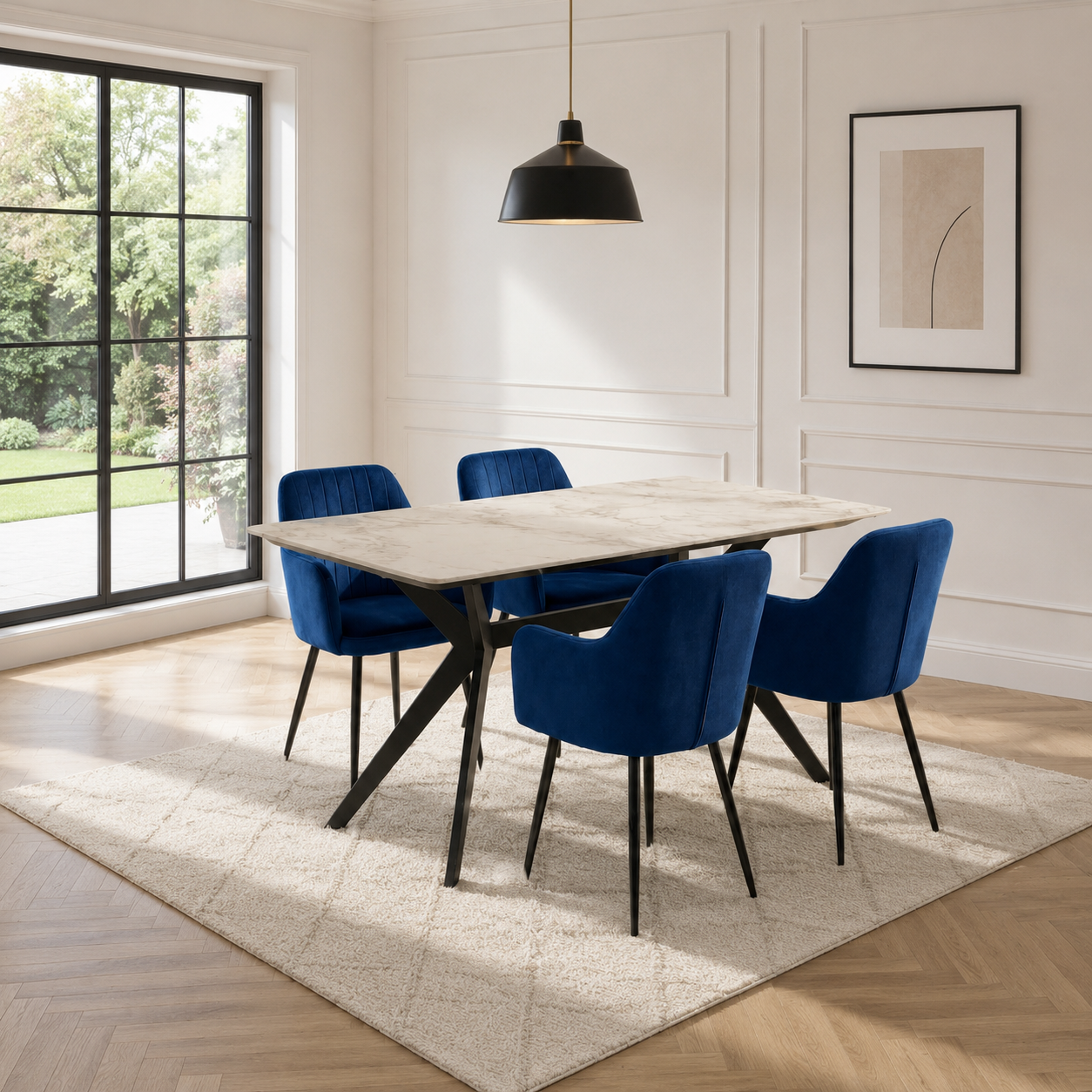 Grasmere Marble Top Dining Table with Linnet Velvet Chairs - Image 2