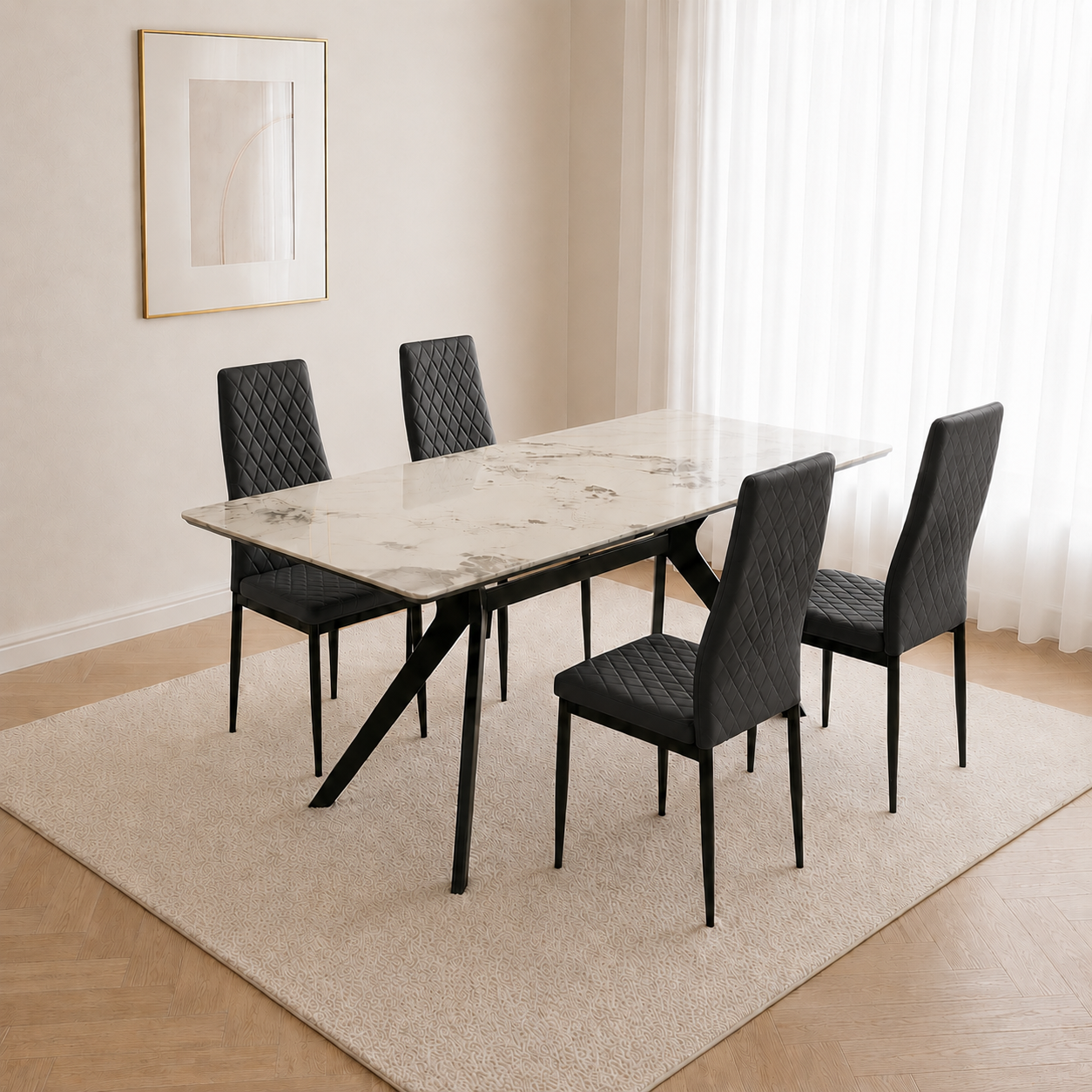 Grasmere Marble Top Dining Table with Merlin Leather Chairs - Image 4
