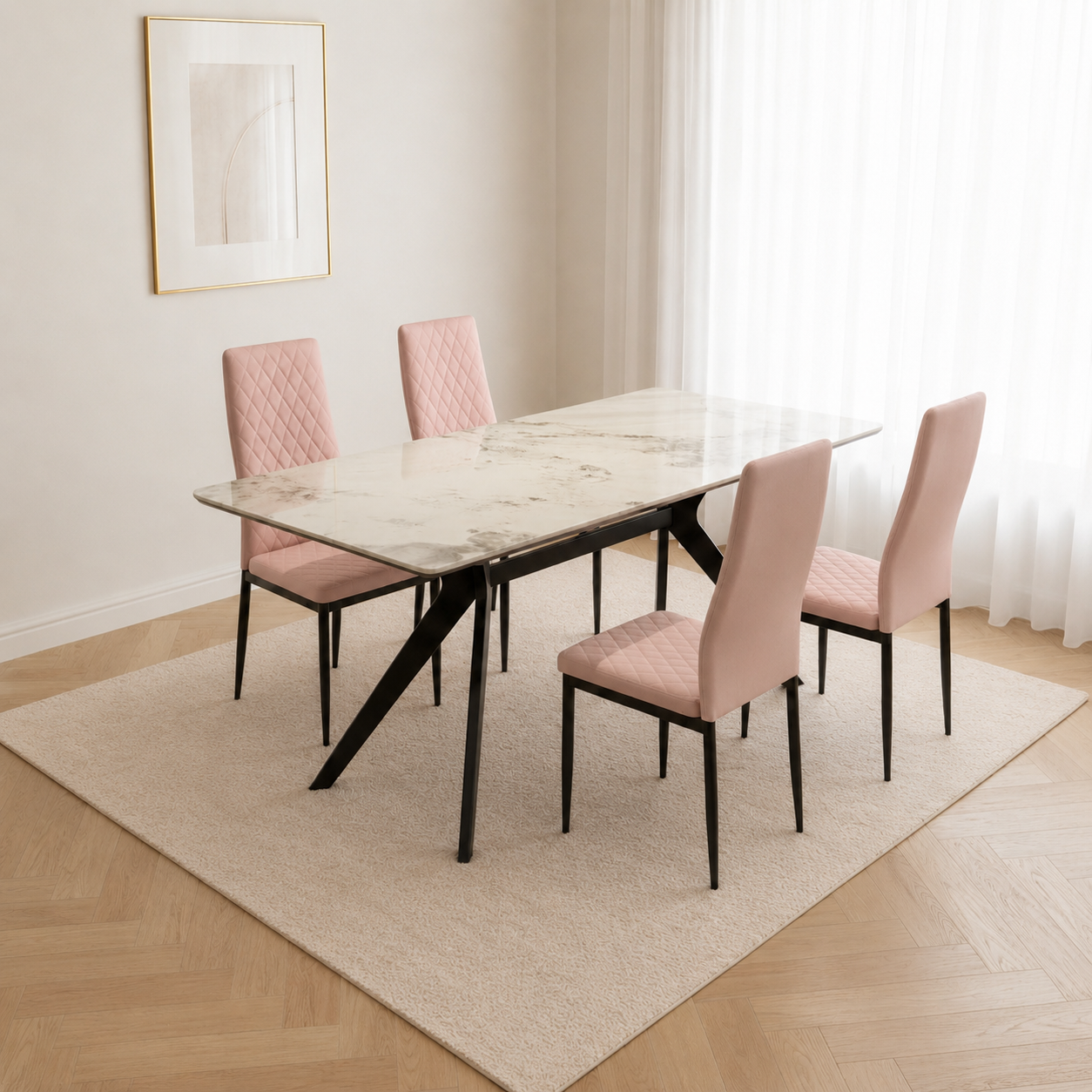 Grasmere Marble Top Dining Table with Merlin Leather Chairs - Image 3