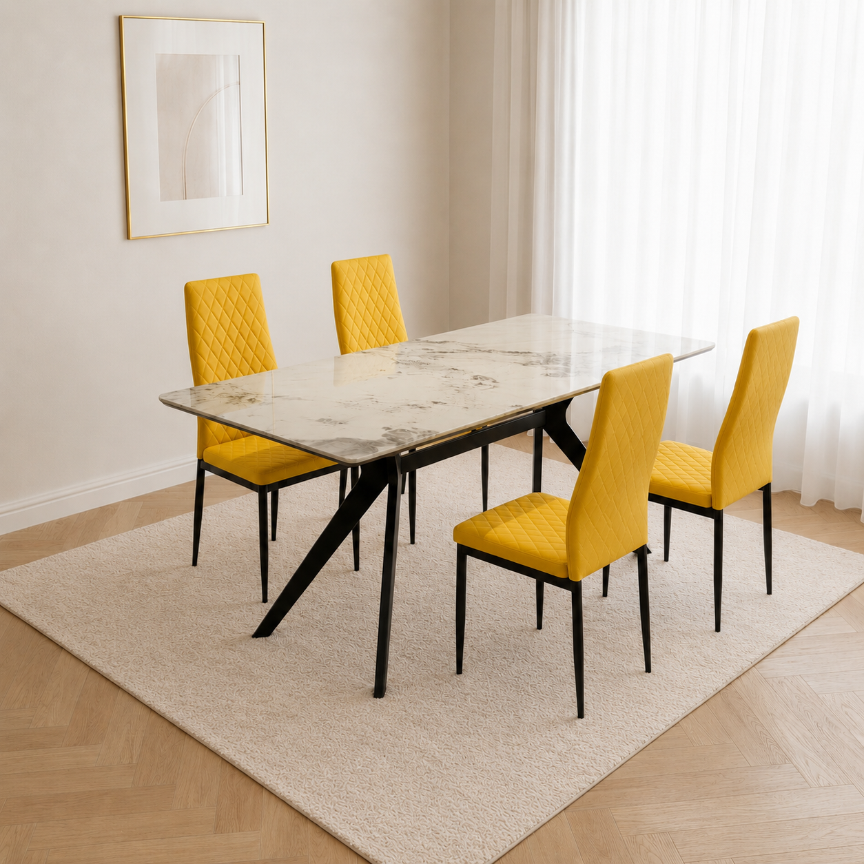 Grasmere Marble Top Dining Table with Merlin Leather Chairs - Image 2