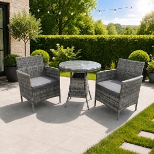 Ennerdale Wicker Rattan Natural Bistro Set with outdoor cushion