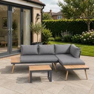 Borrowdale Metal and Contemporary Poly-Wood Sectional Corner Garden Set
