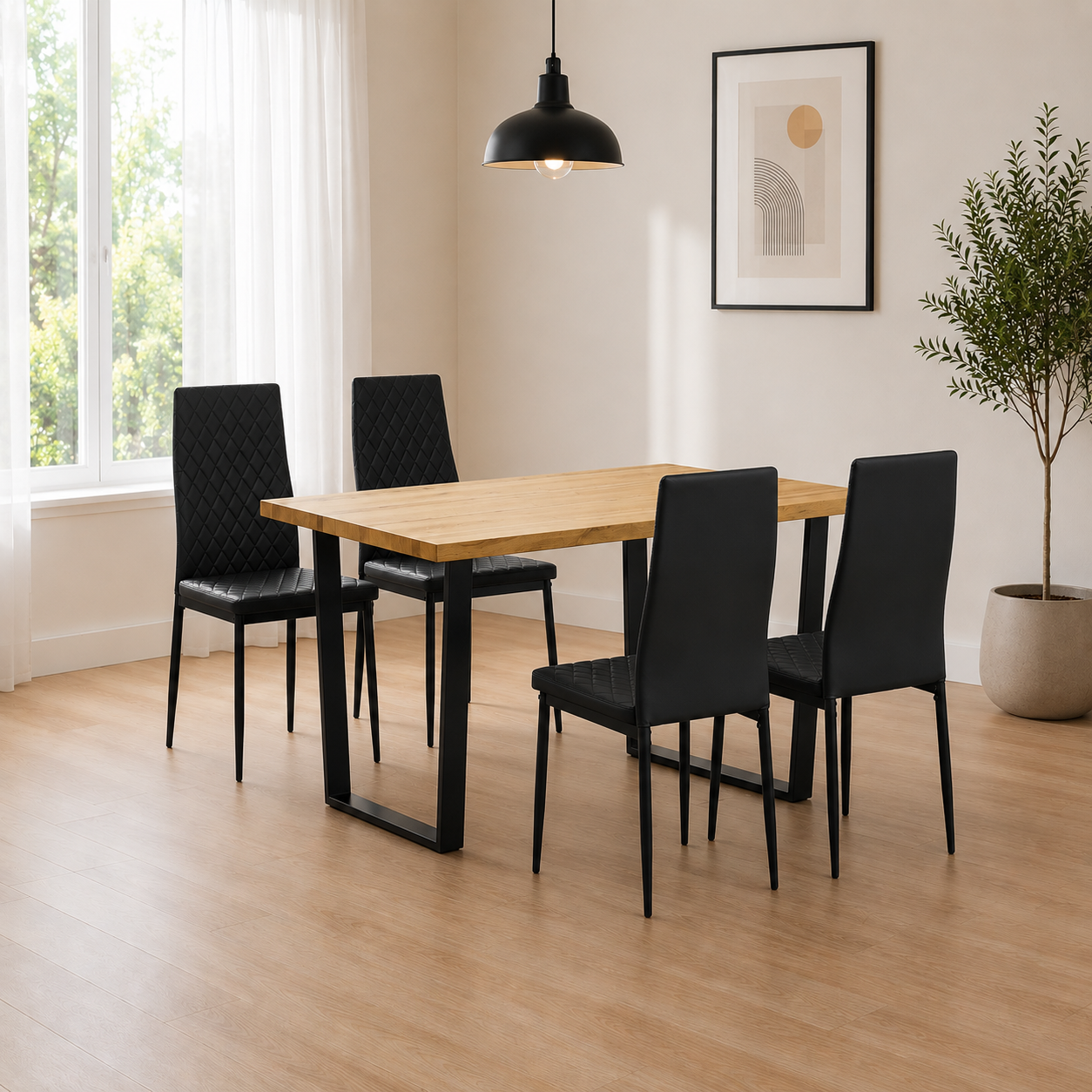 Buttermere Dining Table with 4 Merlin Leather Chairs - Image 4