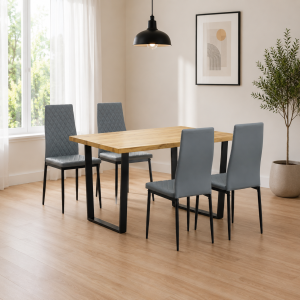 Buttermere Dining Table with 4 Merlin Leather Chairs