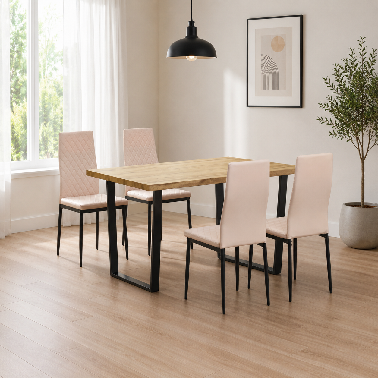 Buttermere Dining Table with 4 Merlin Leather Chairs - Image 2