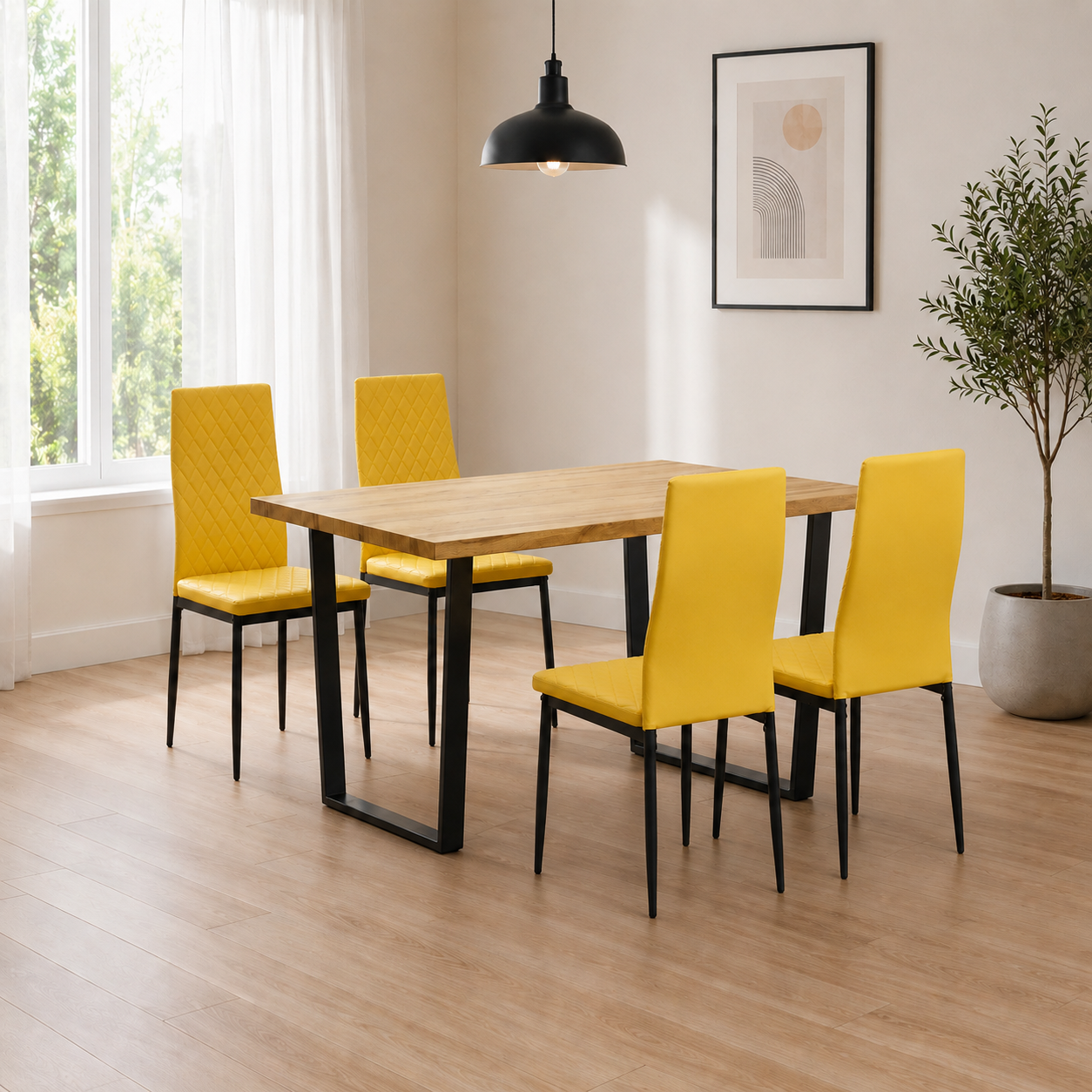 Buttermere Dining Table with 4 Merlin Leather Chairs - Image 3