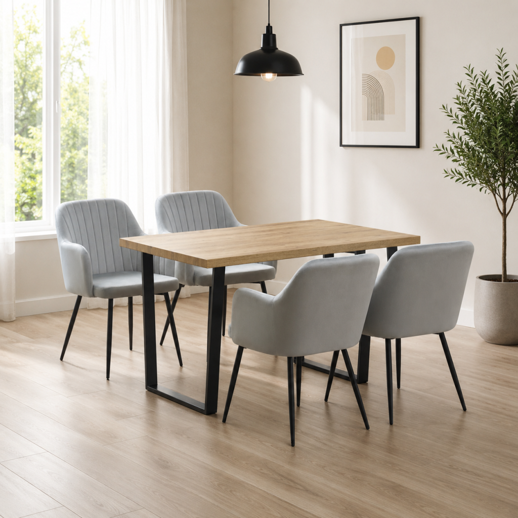 Buttermere Dining Table with 4 Linnet Velvet Chairs