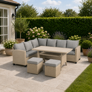 Kentmere 8 Seat Grey Rattan Corner Sofa Dining Set