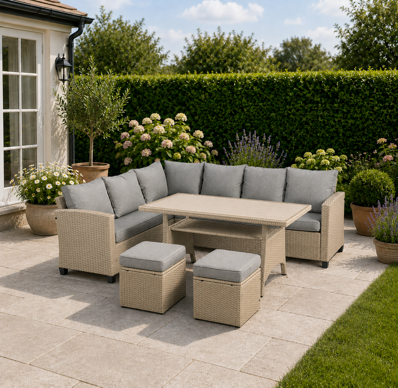 Kentmere 8 Seat Grey Rattan Corner Sofa Dining Set