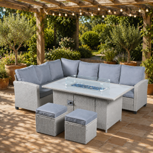 The Bassenthwaite 8 Seat Corner Gas Firepit Rattan Dining Set