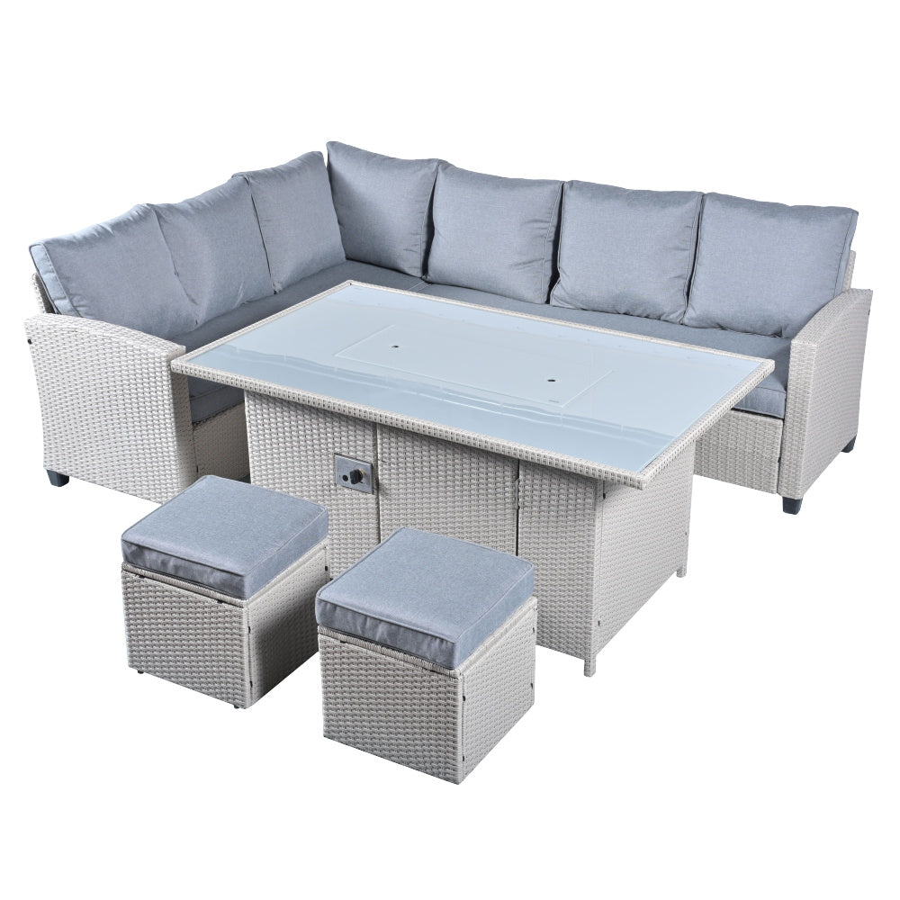 The Conwy 8 Seat Corner Gas Firepit Rattan Dining Set - Image 5