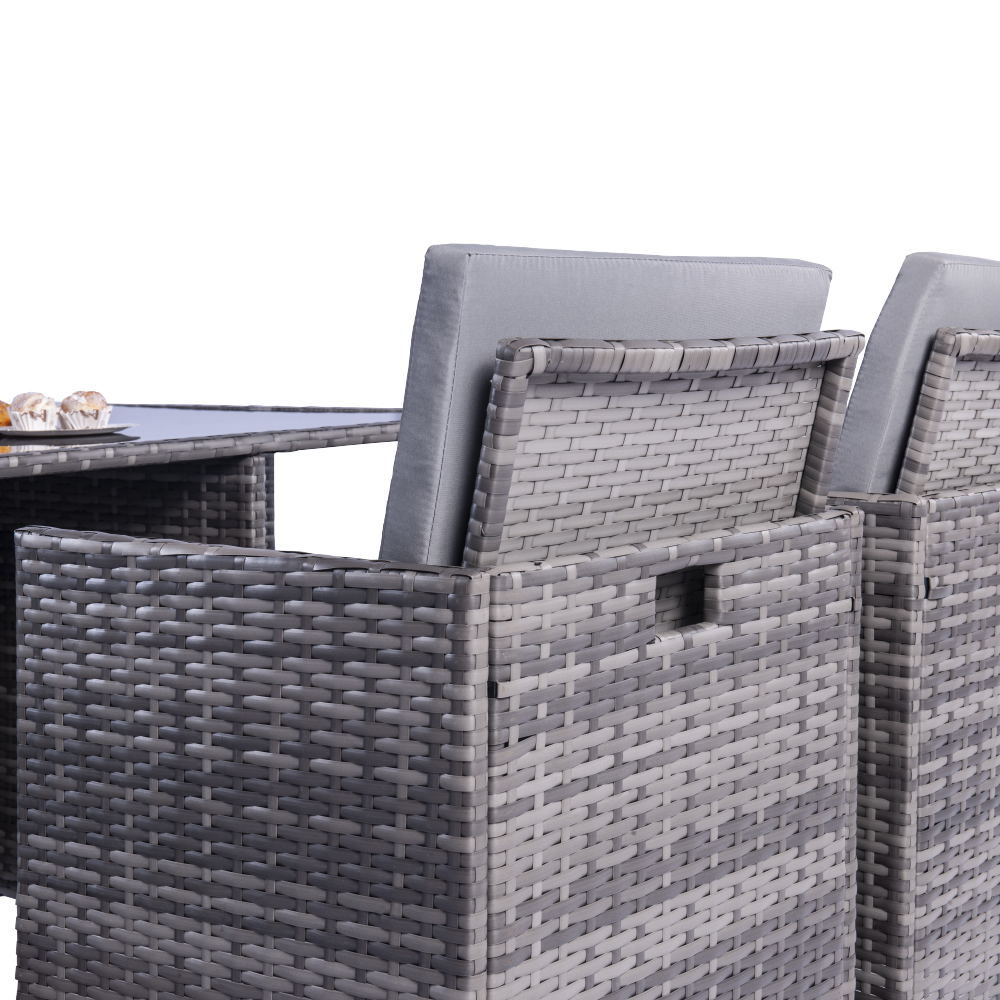 Milano 9 Piece Rattan Cube Dining Set - Grey - Image 12