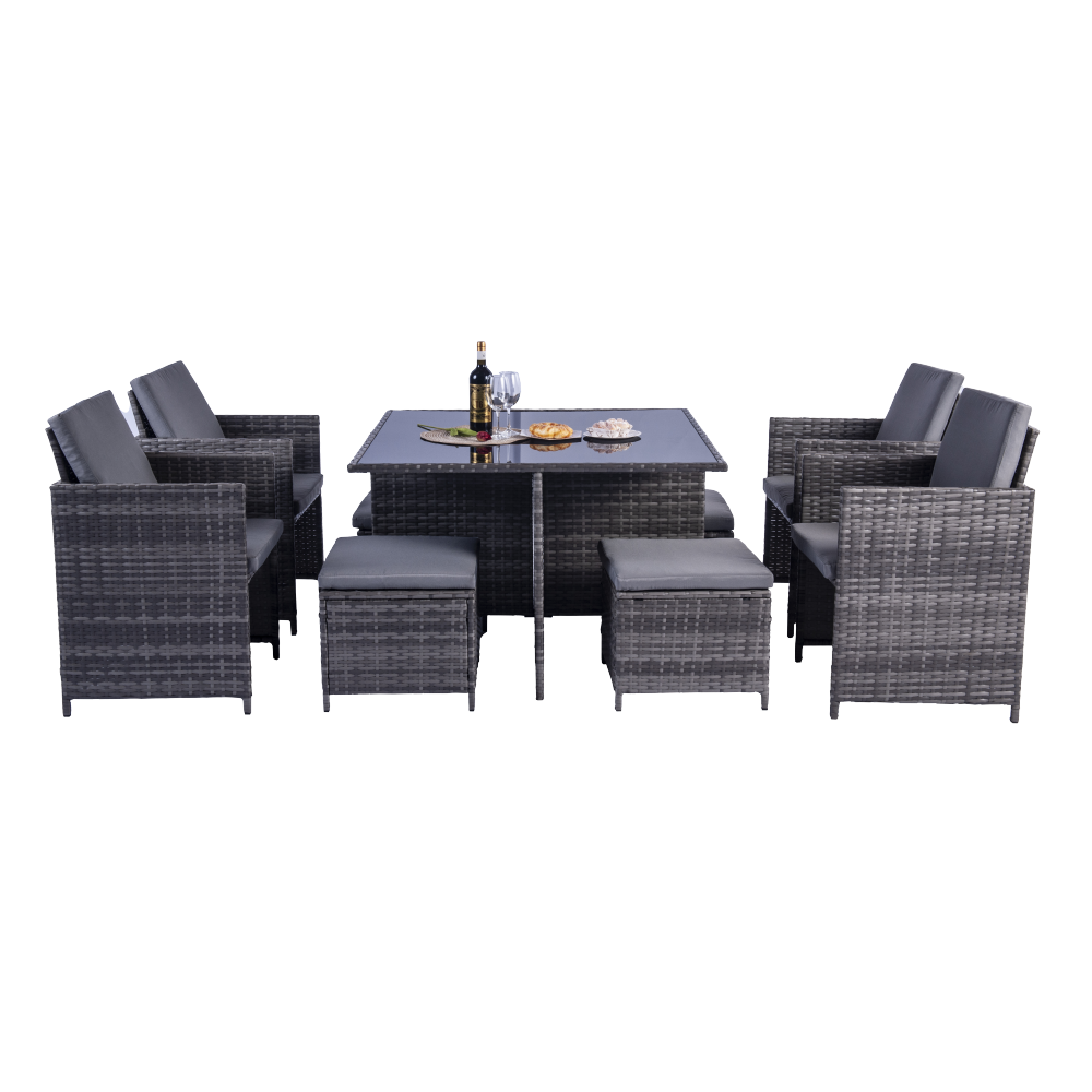 Milano 9 Piece Rattan Cube Dining Set - Grey - Image 3