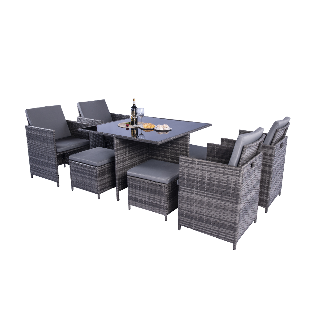 Milano 9 Piece Rattan Cube Dining Set - Grey - Image 4
