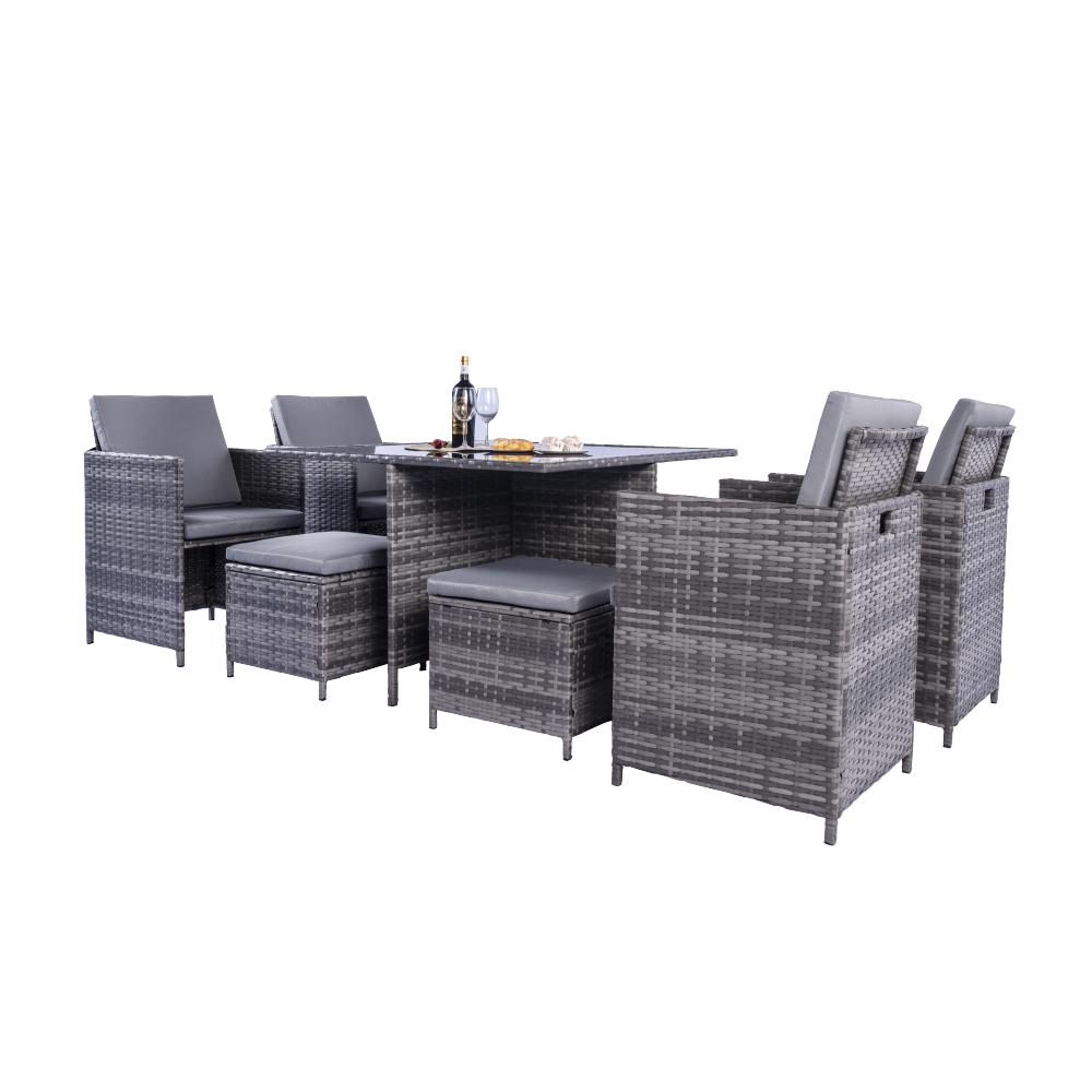 Milano 9 Piece Rattan Cube Dining Set - Grey - Image 5