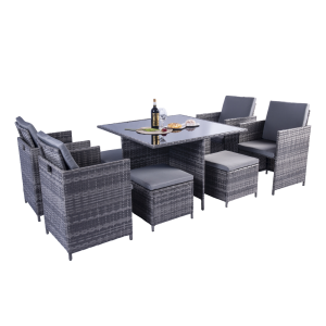 Milano 9 Piece Rattan Cube Dining Set - Grey