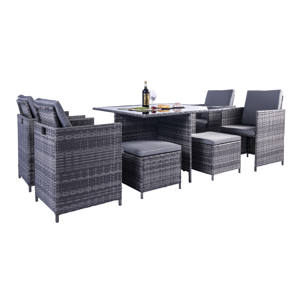 Milano 9 Piece Rattan Cube Dining Set - Grey - Image 2