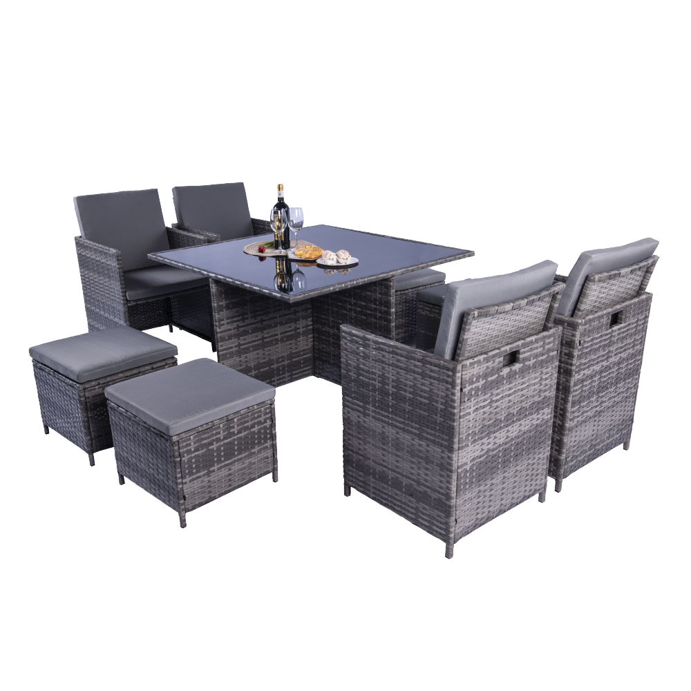 Milano 9 Piece Rattan Cube Dining Set - Grey - Image 10