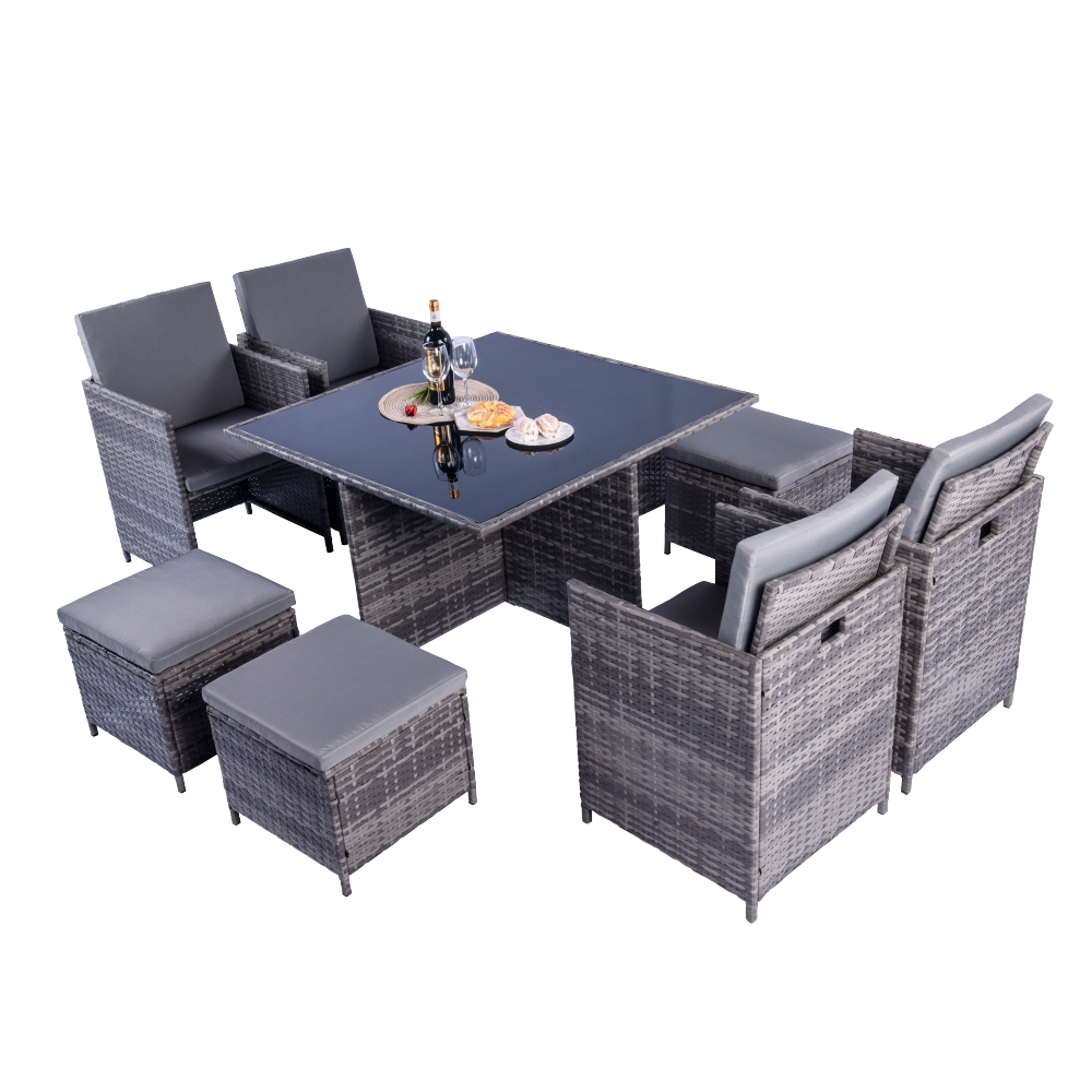 Milano 9 Piece Rattan Cube Dining Set - Grey - Image 11