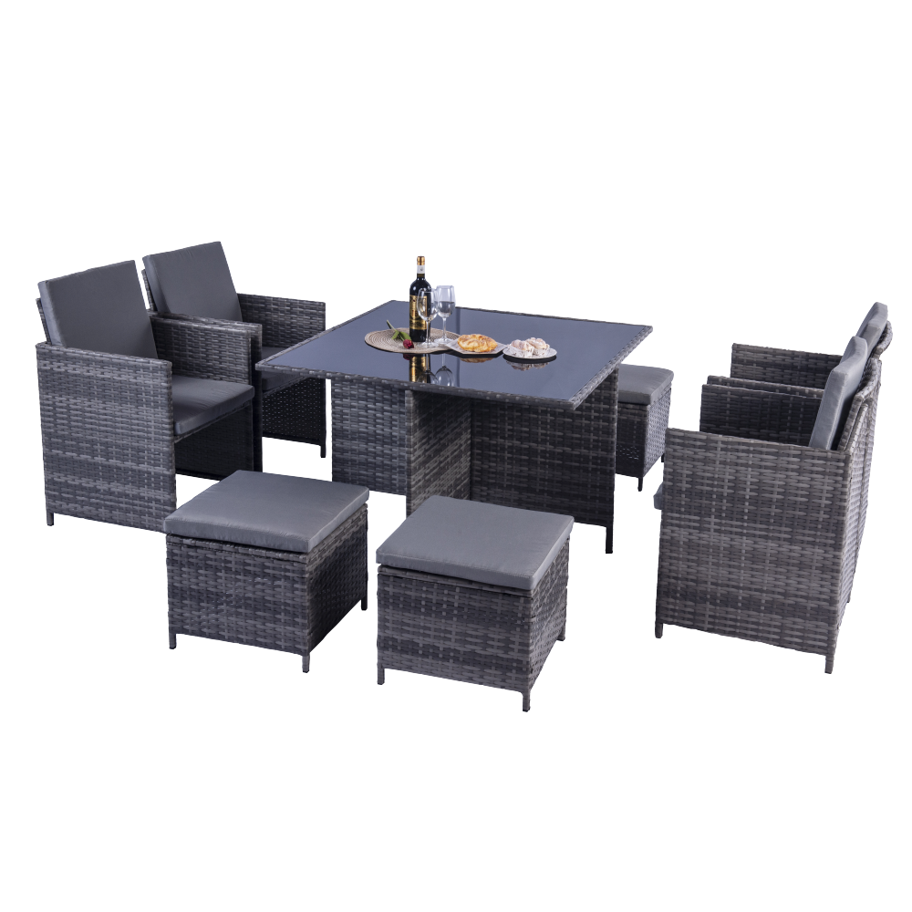 Milano 9 Piece Rattan Cube Dining Set - Grey - Image 15
