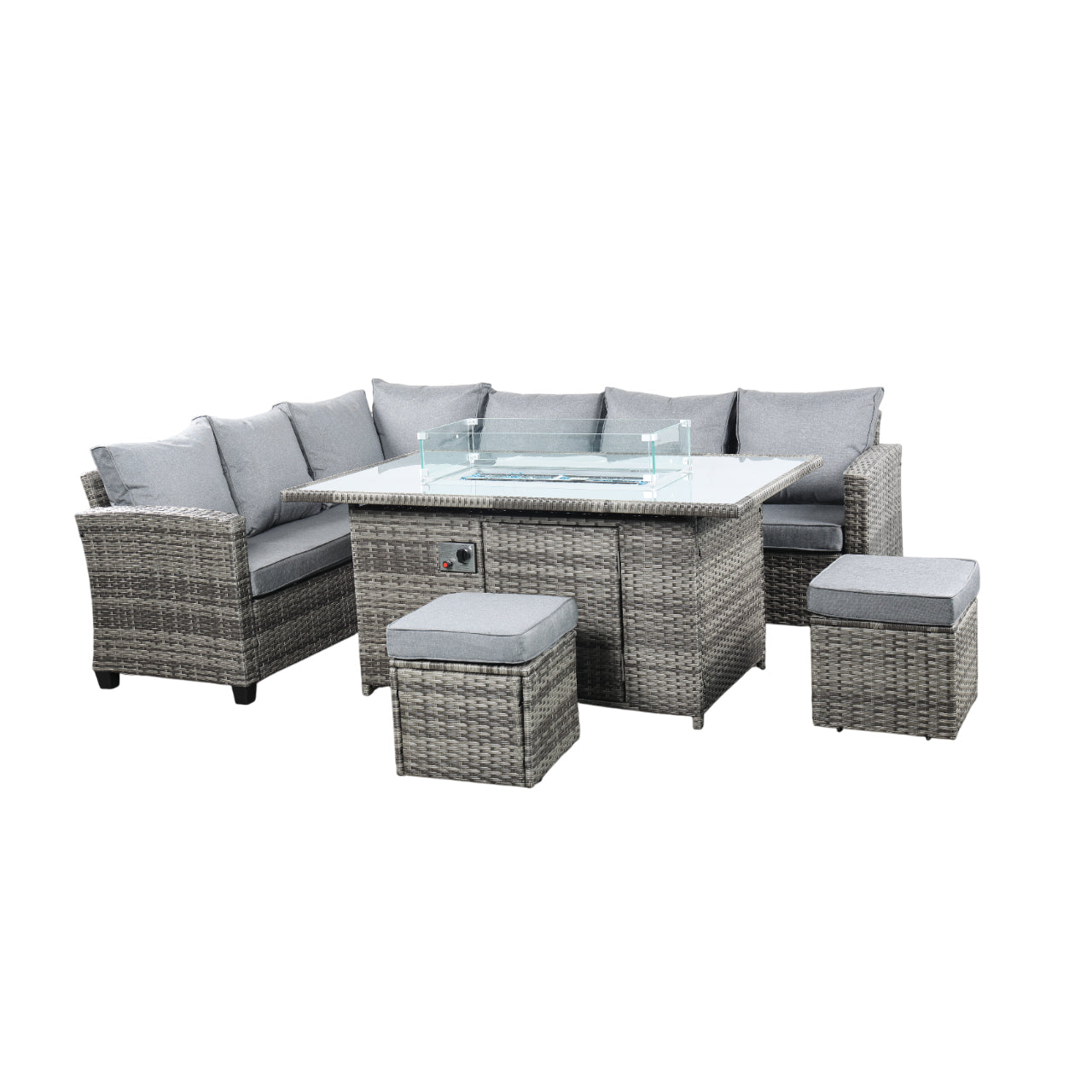 The Conwy 8 Seat Corner Gas Firepit Rattan Dining Set Dark Grey - Image 2
