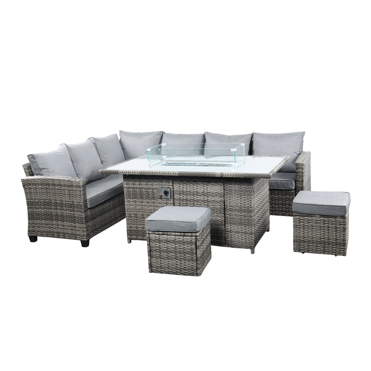 The Conwy 8 Seat Corner Gas Firepit Rattan Dining Set Dark Grey - Image 3
