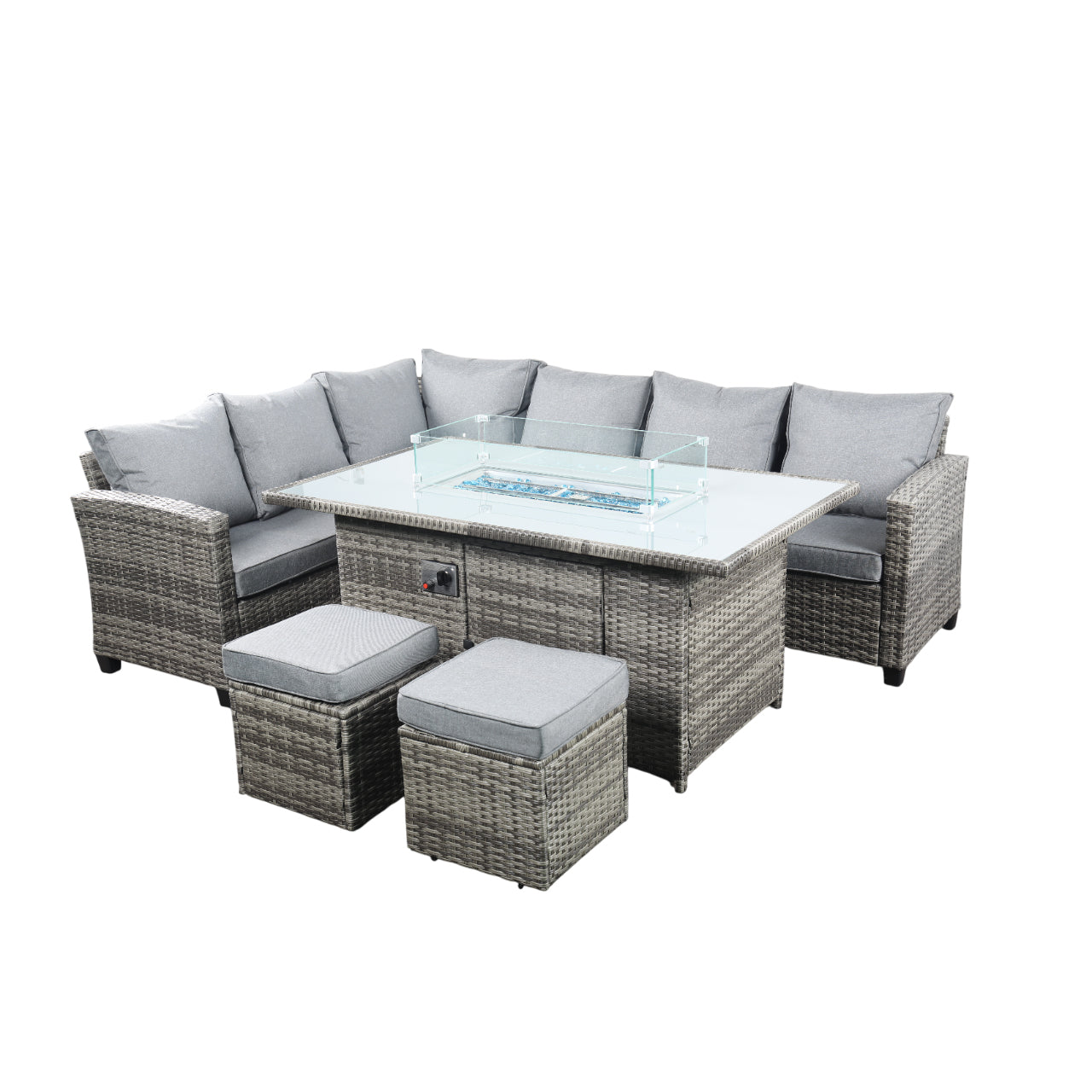 The Conwy 8 Seat Corner Gas Firepit Rattan Dining Set Dark Grey - Image 4