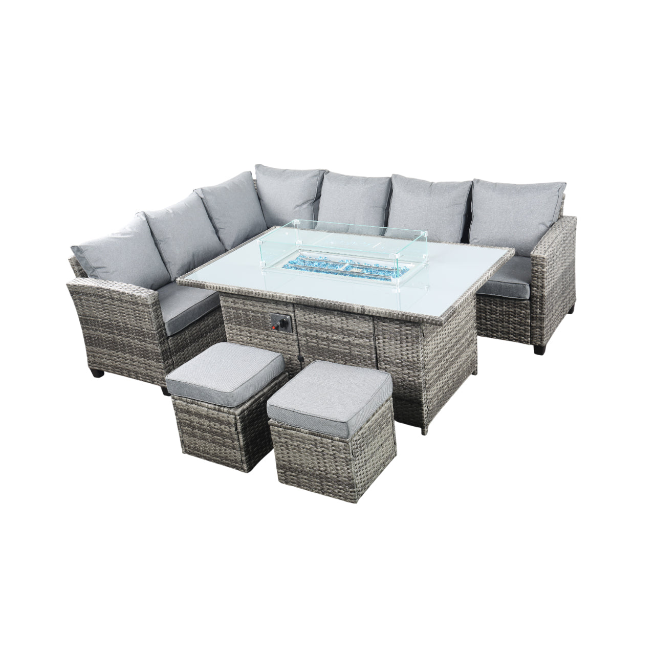 The Conwy 8 Seat Corner Gas Firepit Rattan Dining Set Dark Grey - Image 5