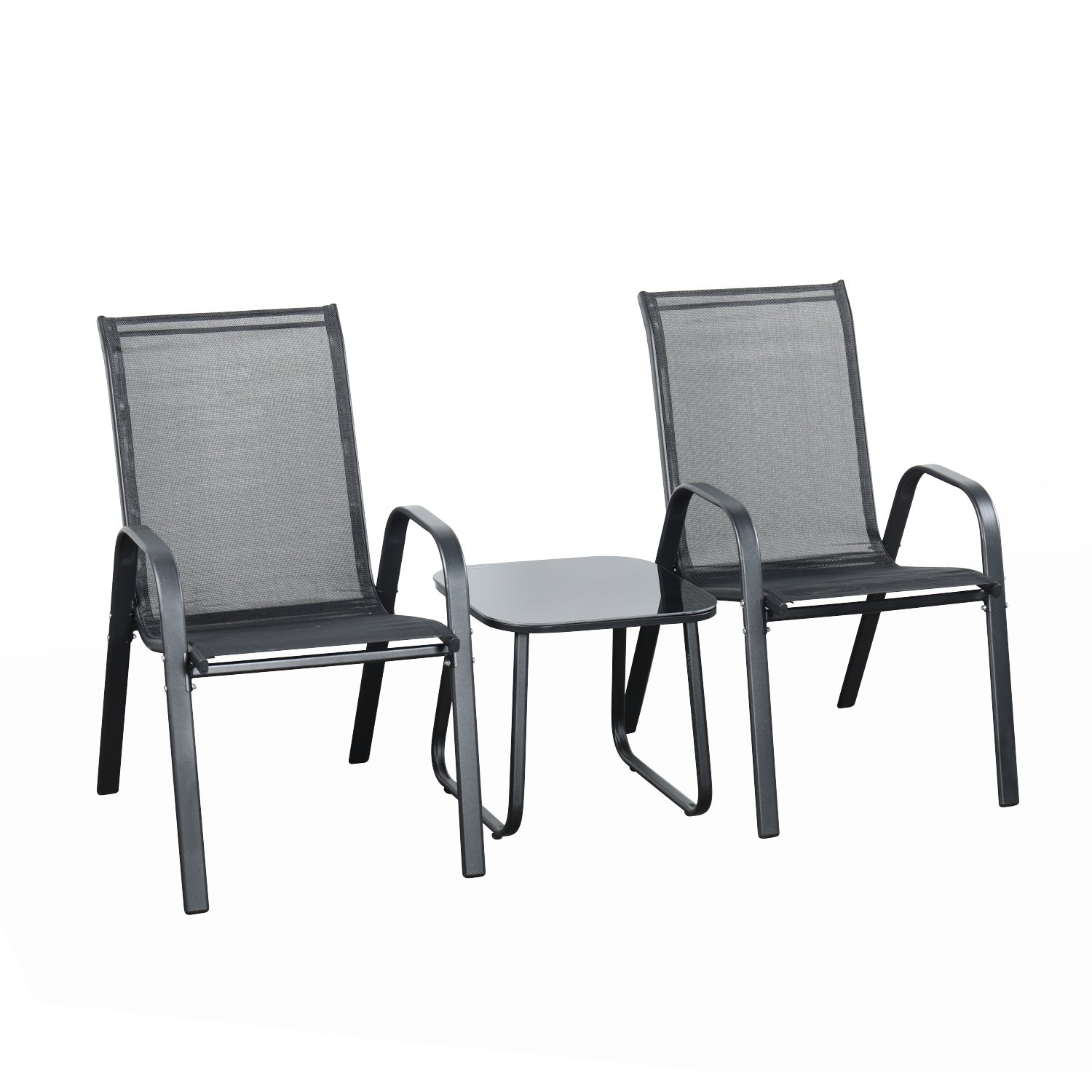 Brooke 5 piece black bistro set with foot stools - Image 3
