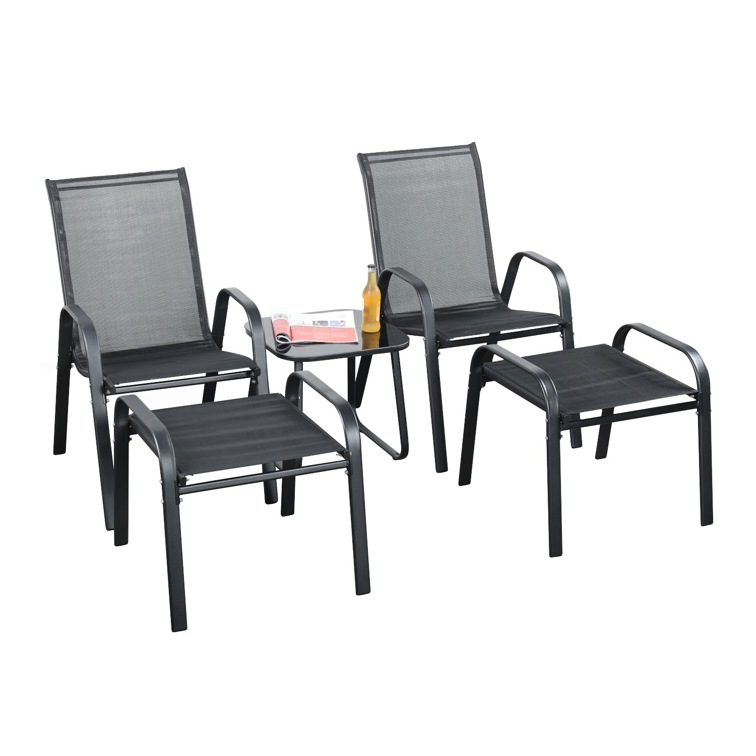 Brooke 5 piece black bistro set with foot stools - Image 6