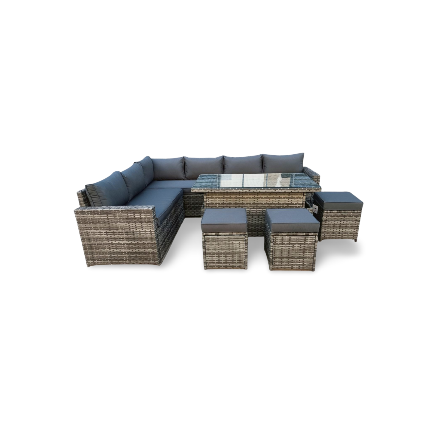 The Tarporley Grey 9 Seat Corner Rattan Dining Set - Rising Table - Image 7