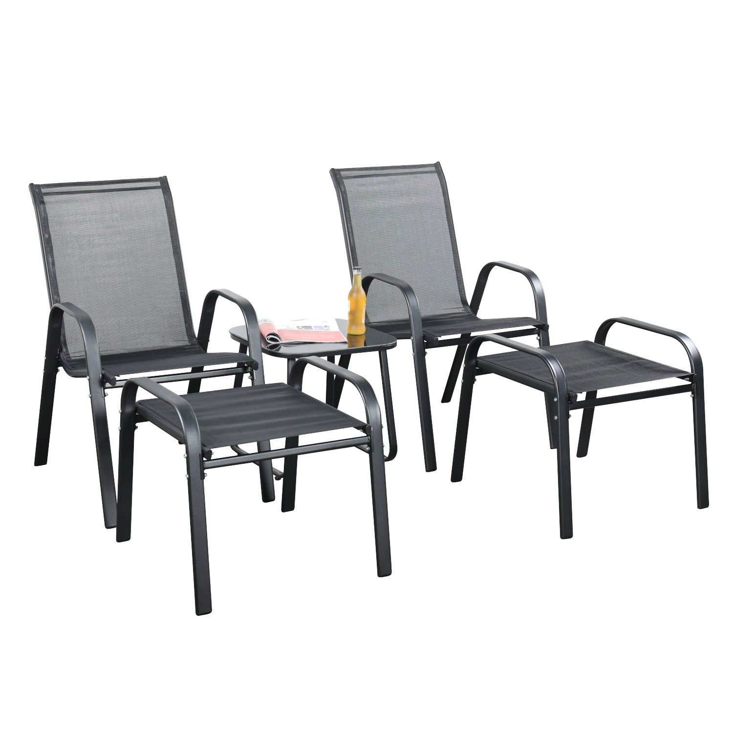 Brooke 5 piece black bistro set with foot stools - Image 7