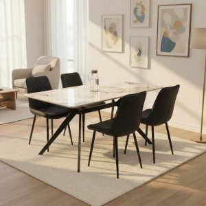 San Diego Marble Top Dining Table with Amelia Velvet Chairs