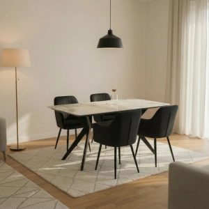 San Diego Marble Top Dining Table with Charlotte Velvet Chairs