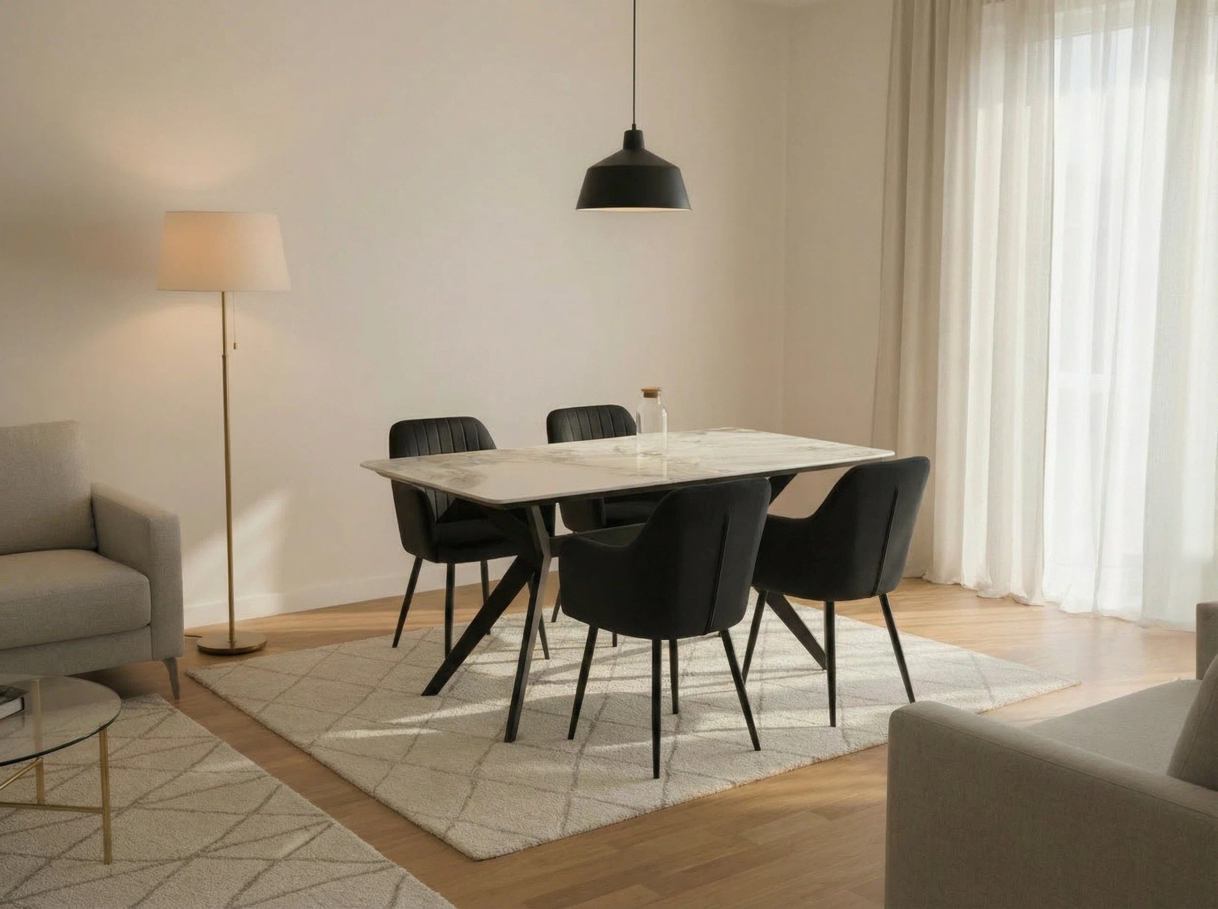 San Diego Marble Top Dining Table with Charlotte Velvet Chairs