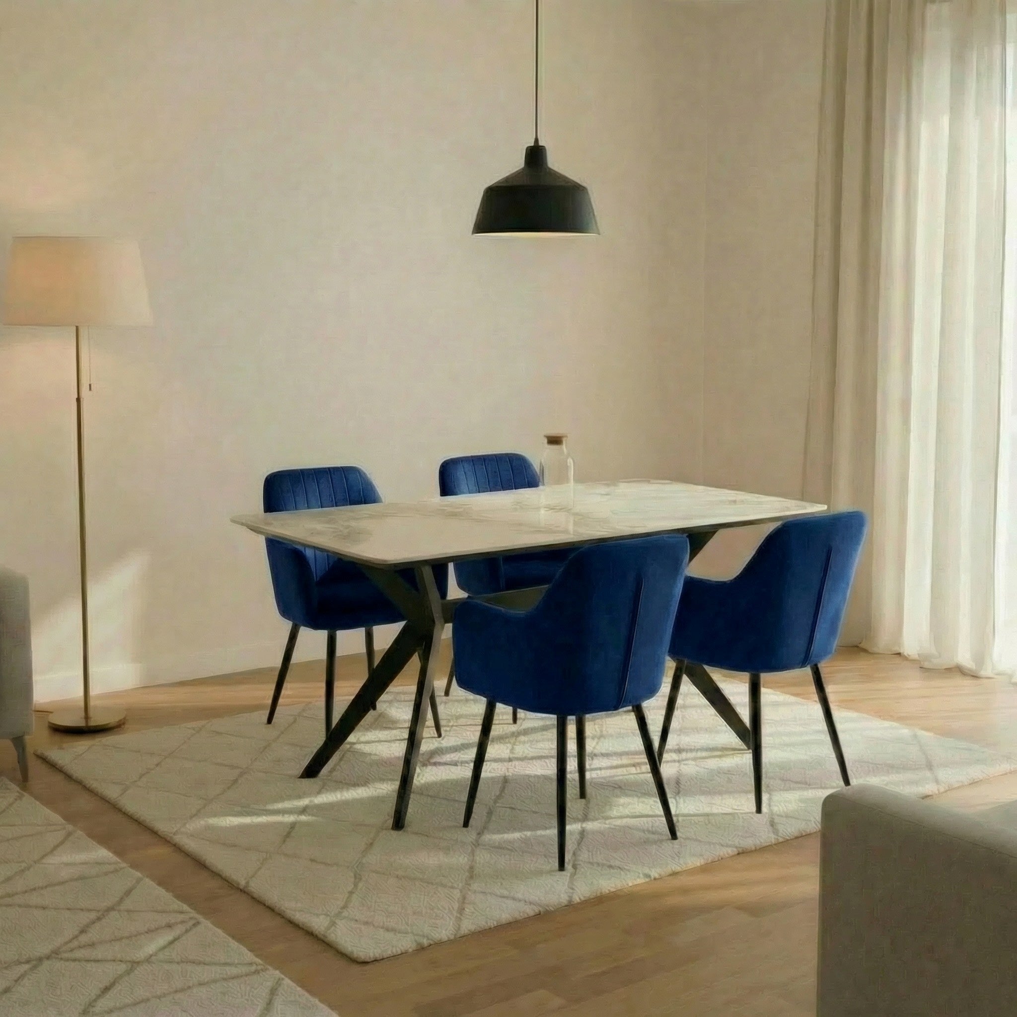 San Diego Marble Top Dining Table with Charlotte Velvet Chairs - Image 3