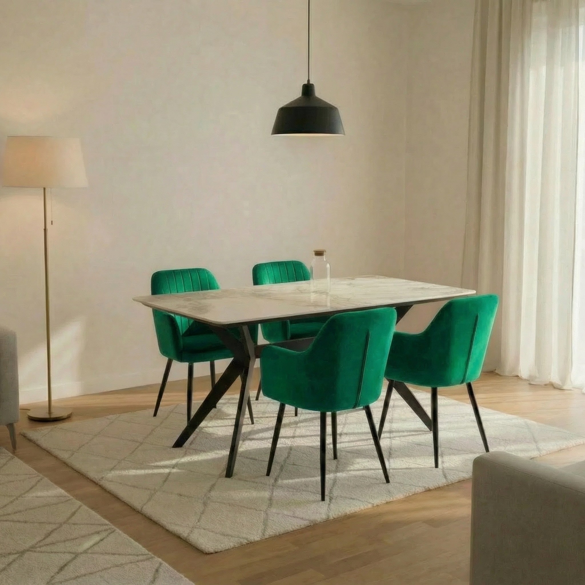 San Diego Marble Top Dining Table with Charlotte Velvet Chairs - Image 4