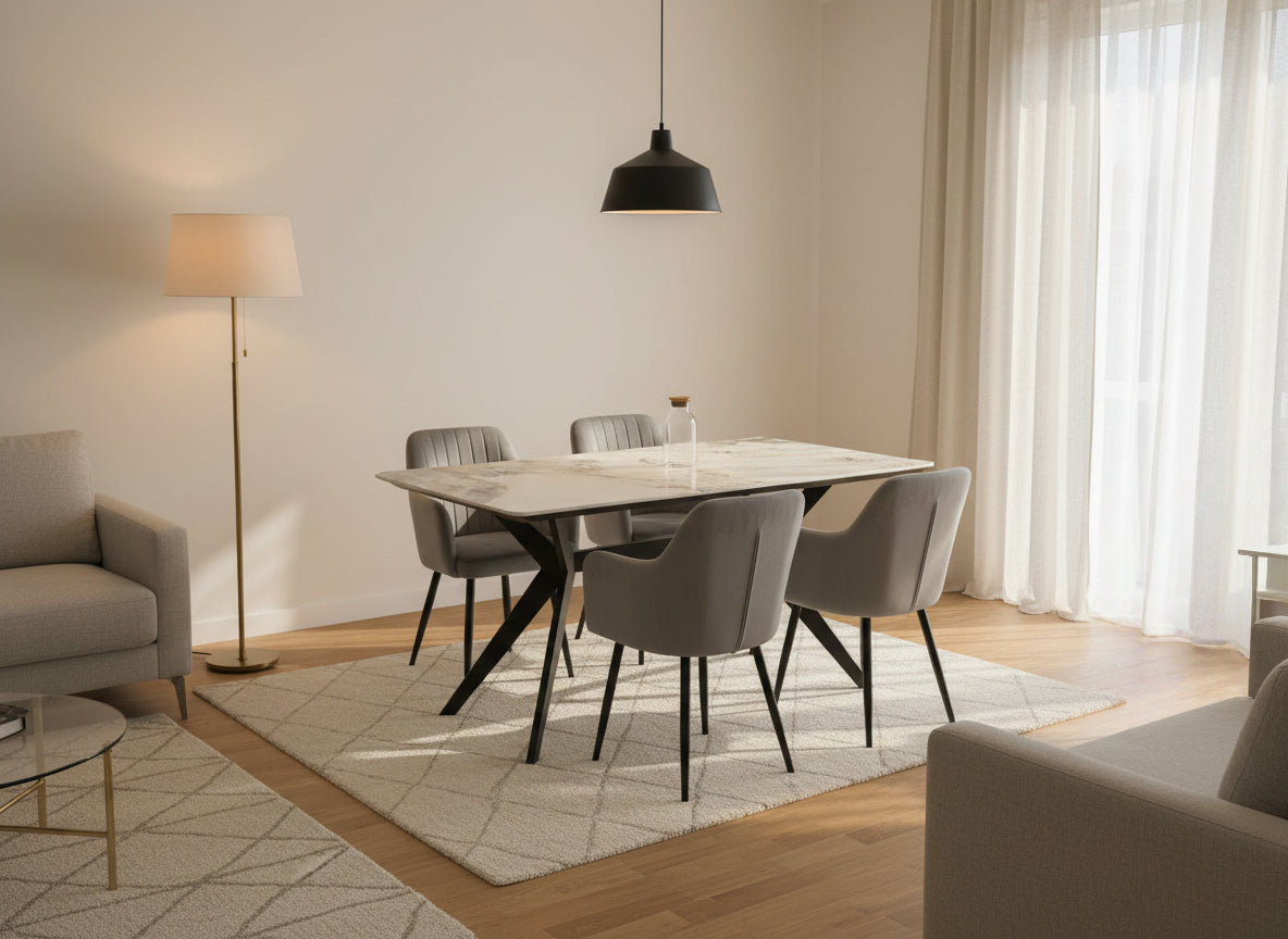San Diego Marble Top Dining Table with Charlotte Velvet Chairs - Image 2