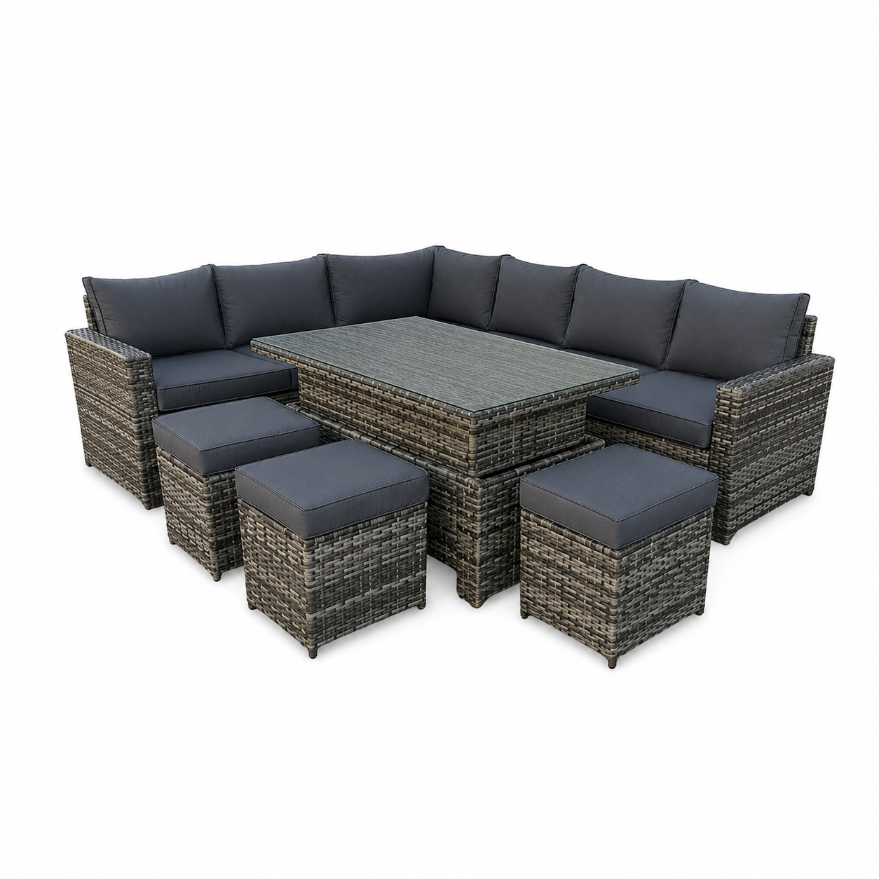 The Derwentwater Grey 9 Seat Corner Rattan Dining Set - Rising Table - Image 3