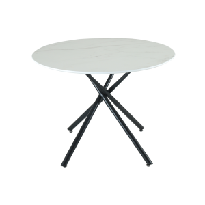 Seattle Circle Stone White Concrete Dining Table with starburst black legs