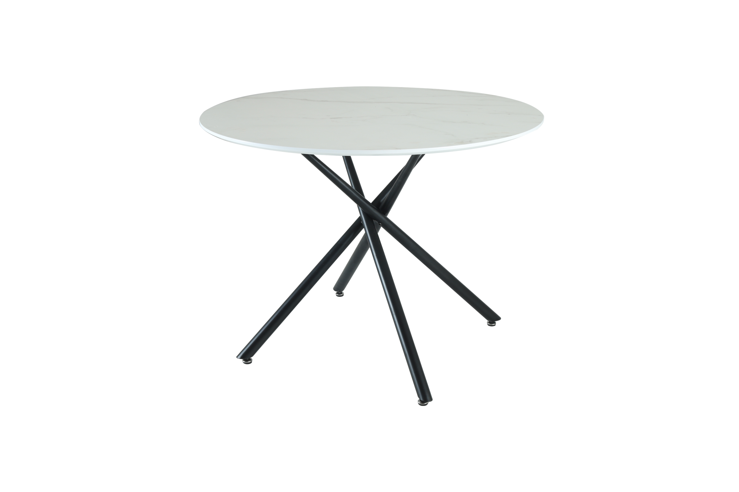 Seattle Circle Stone White Concrete Dining Table with starburst black legs - Image 2