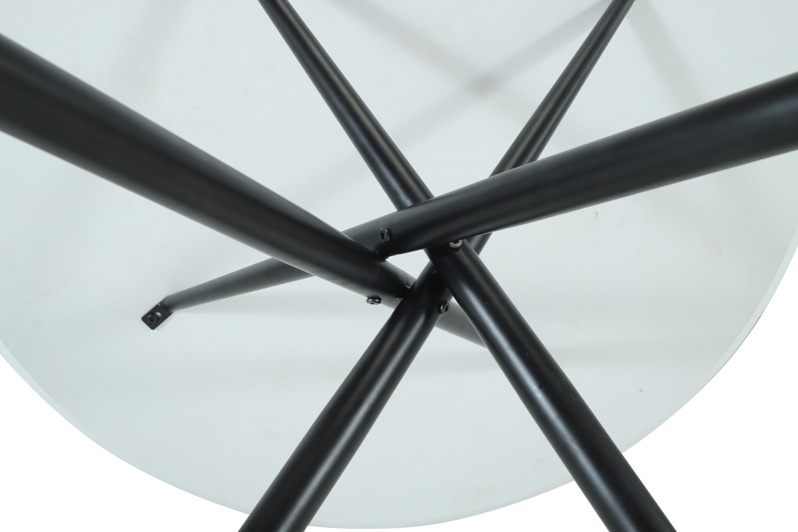 Seattle Circle Stone White Concrete Dining Table with starburst black legs - Image 3