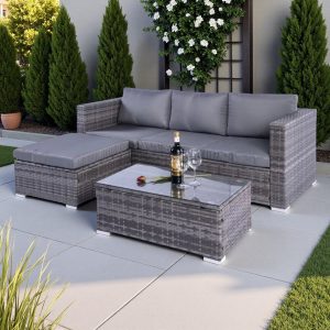 Dunham Grey 4 Seat Rattan Sofa Set with Coffee Table