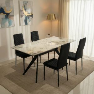 San Diego Marble Top Dining Table with Emily Leather Chairs