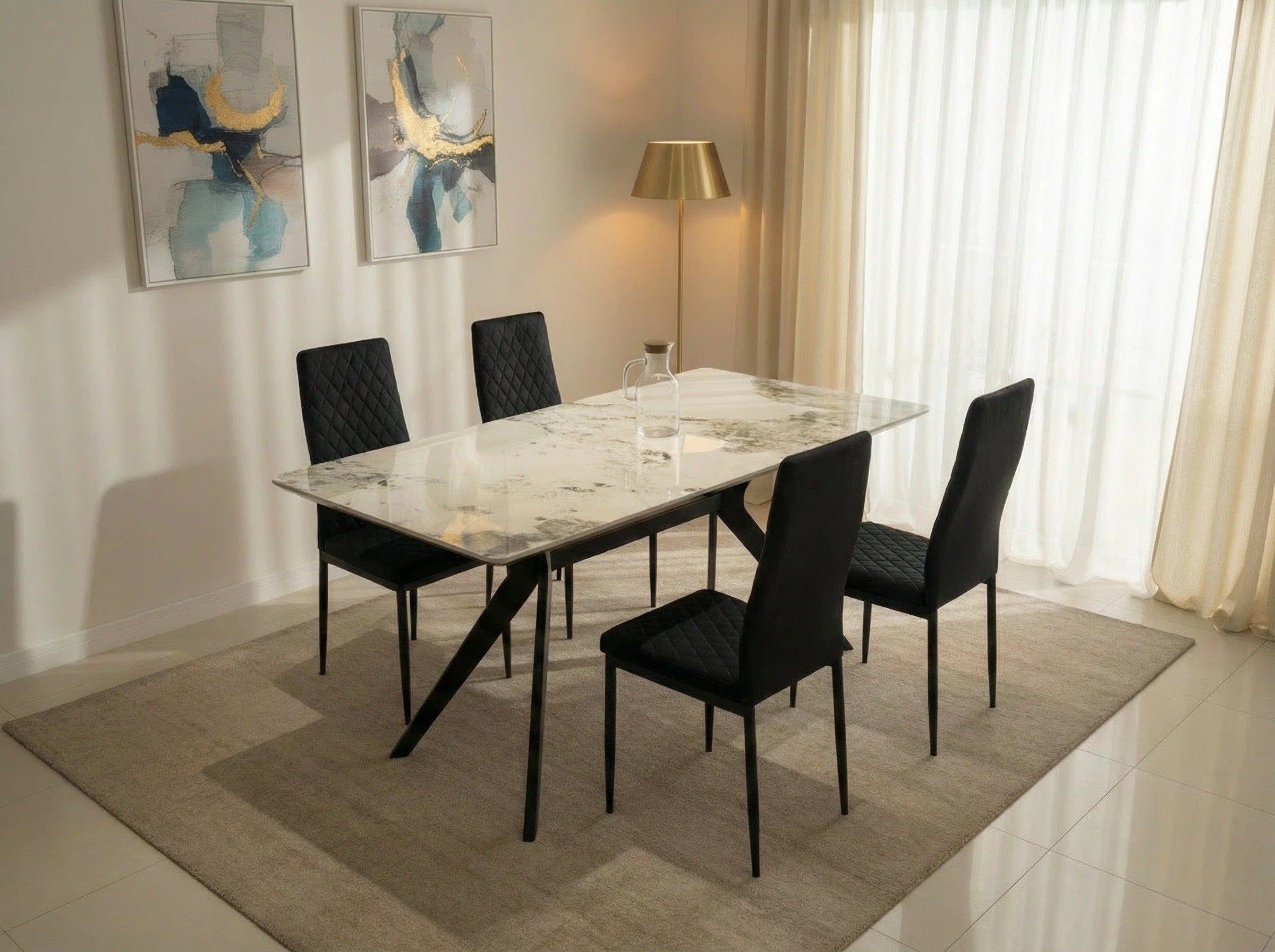 San Diego Marble Top Dining Table with Emily Leather Chairs